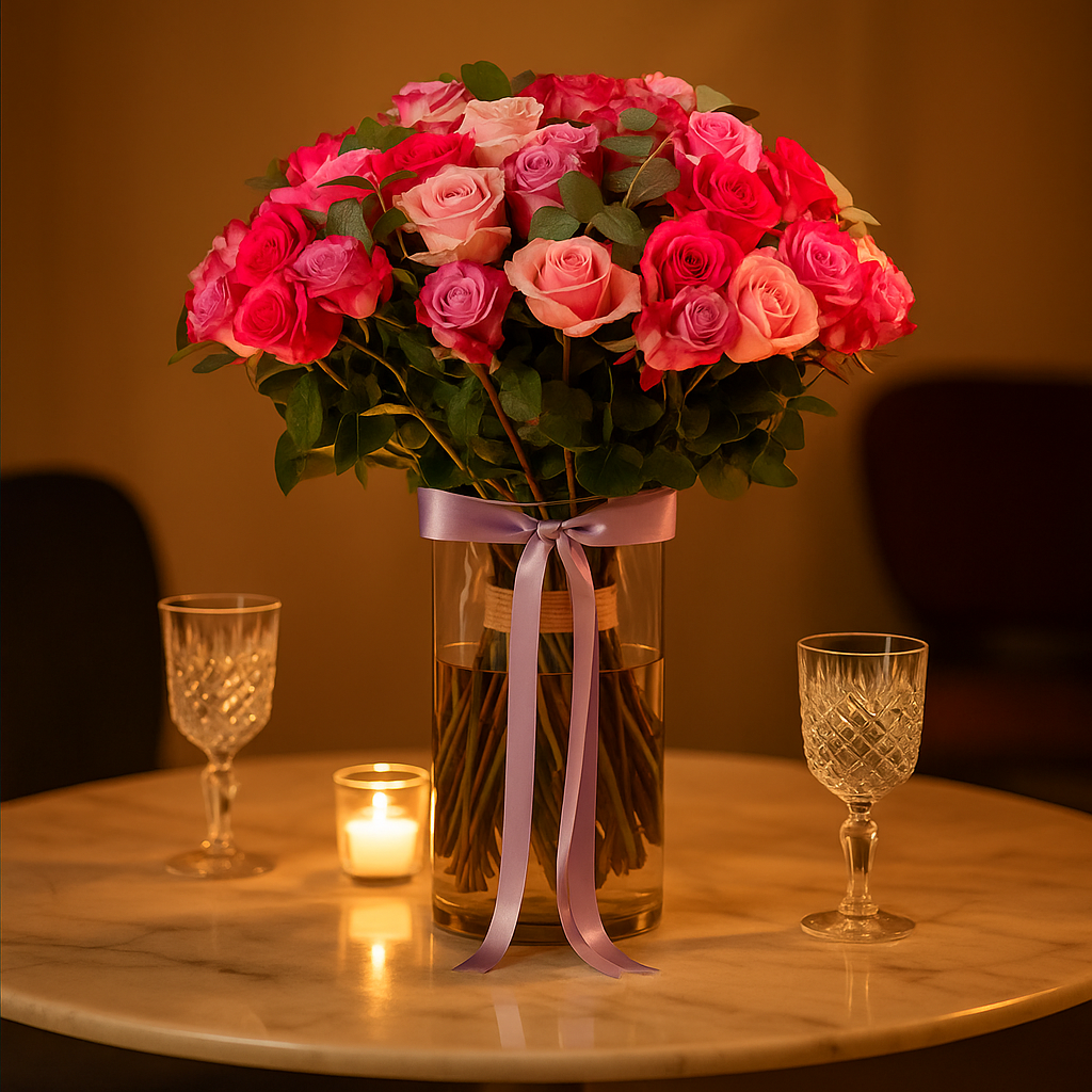Premium Blush Rose Bouquet in Vase