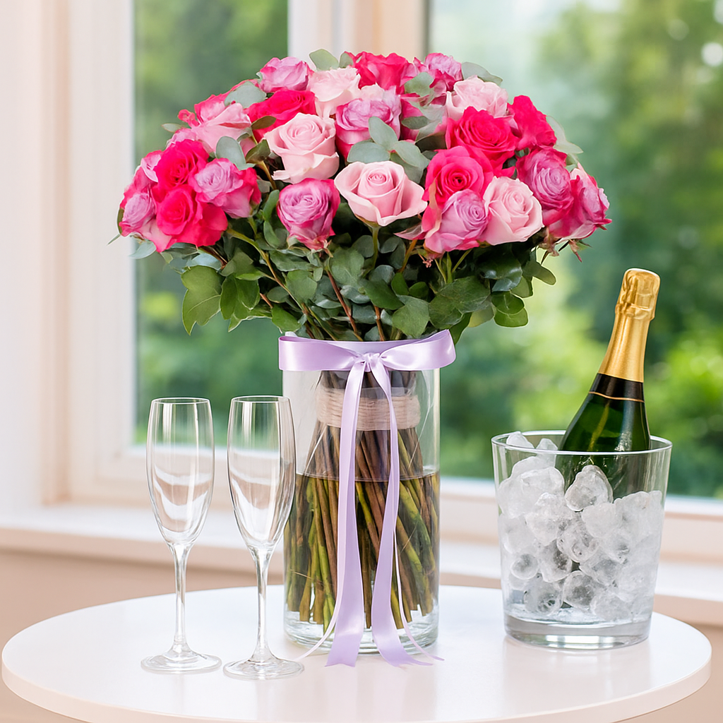 Premium Blush Rose Bouquet in Vase