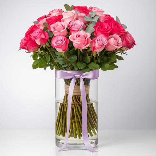Premium Blush Rose Bouquet in Vase