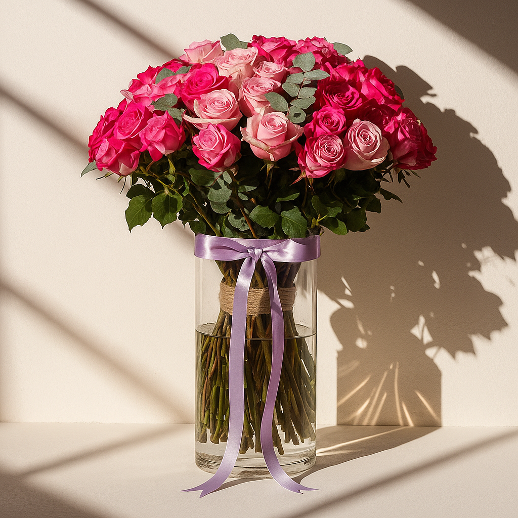 Premium Blush Rose Bouquet in Vase