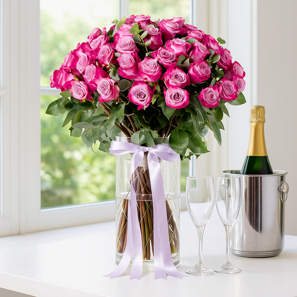 Premium Purple Roses in Vase