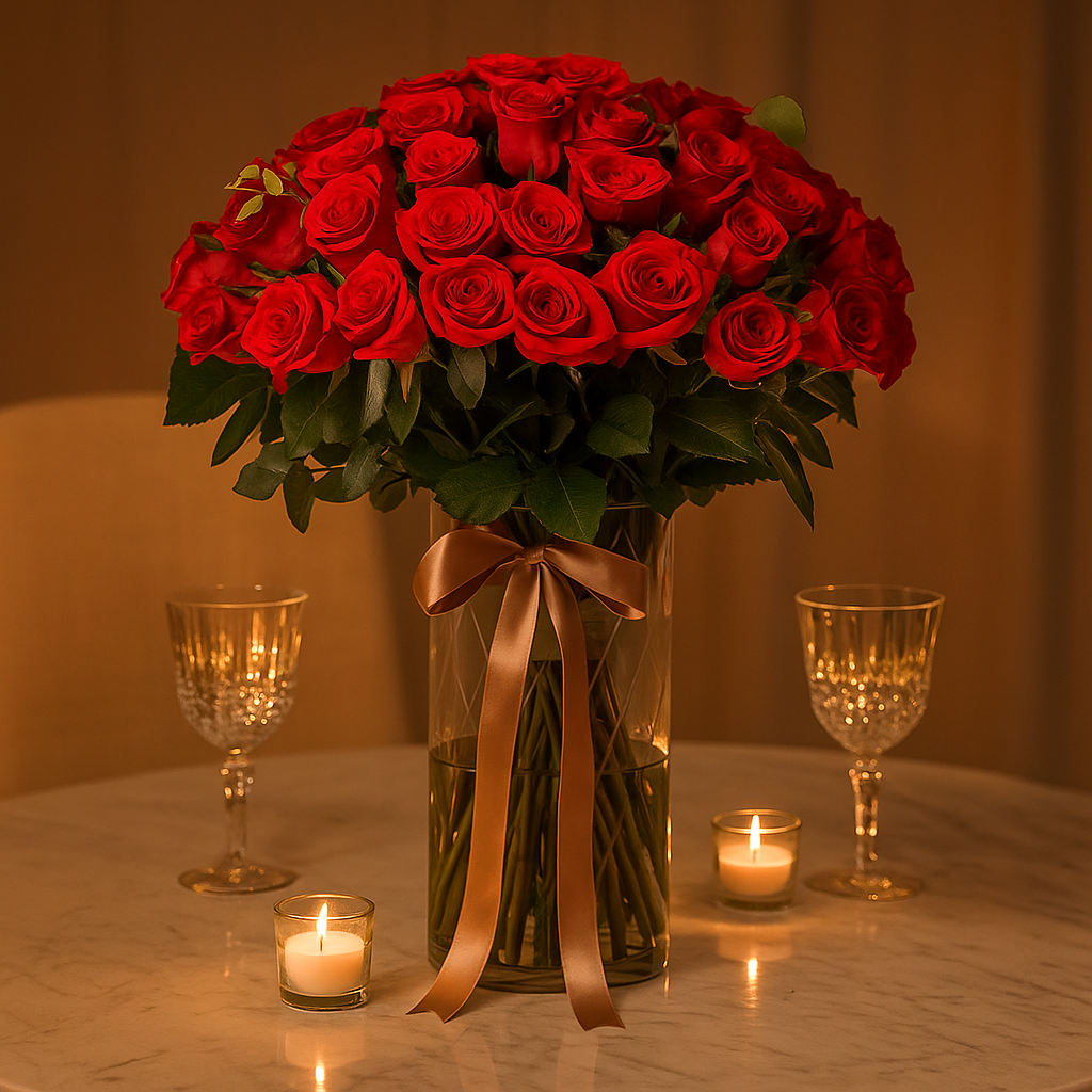 Premium Red Roses In Vase