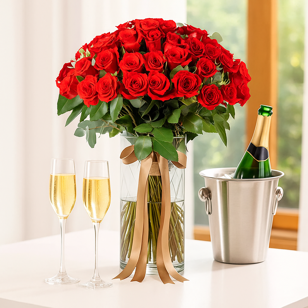 Premium Red Roses In Vase