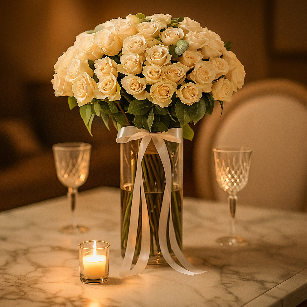 Premium White Roses in Vase