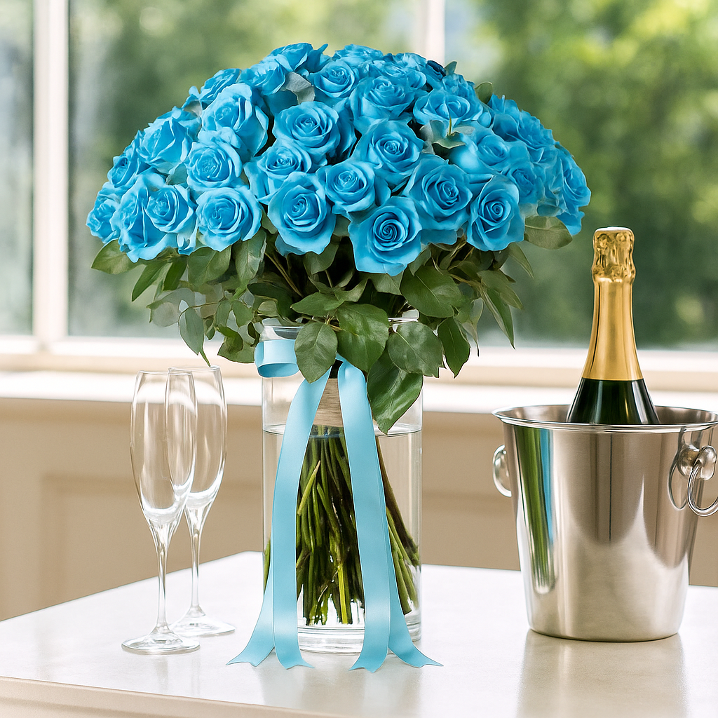 Premium Tiffany Blue Roses in Vase